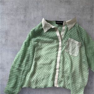 MINKPINK green and white blouse, Size XS
